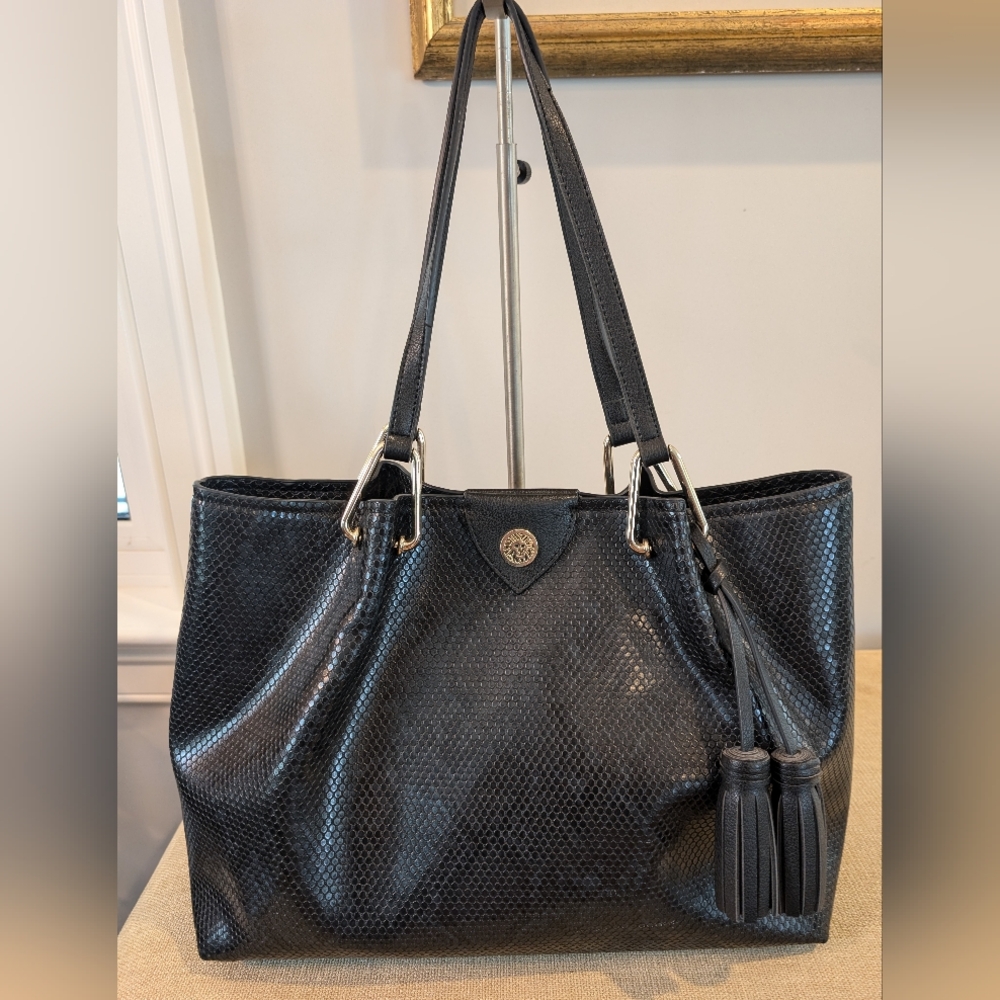 Anne Klein Classic A-Hinge Tote with Tassels Snakeskin Embossing Like New